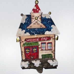 Christmas Express Whistle StopStocking Holder Hanger Resin Weighted Bottom Metal